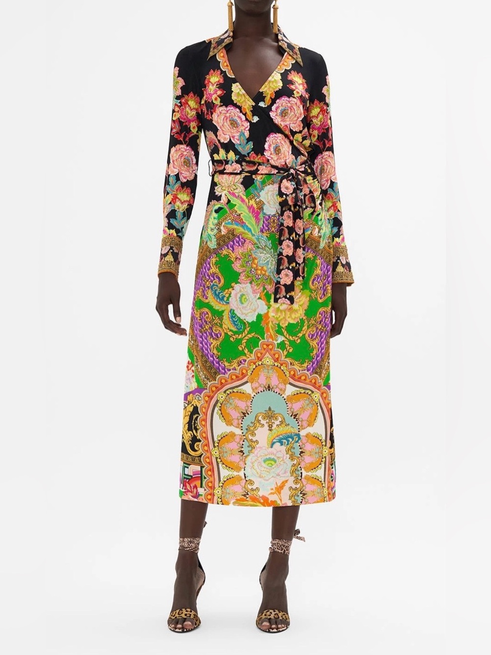 Camilla Jersey Collared Maxi Wrap Dress Sundowners In Sicily Silk Crystal Sz M